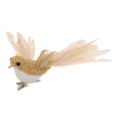 Suspension de sapin oiseau en plumes perlées dorées 22 cm FEERIC LIGHTS & CHRISTMAS