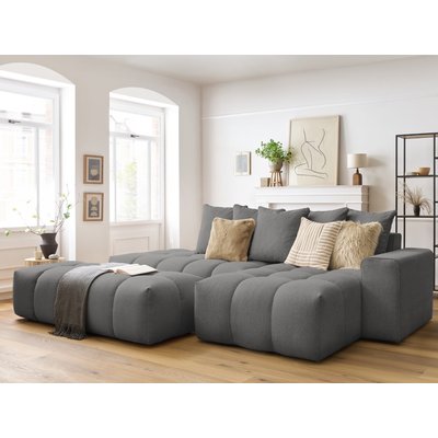 Canapé d'angle fixe 4 places en tissu chiné avec pouf, MONT-BLANC BOBOCHIC