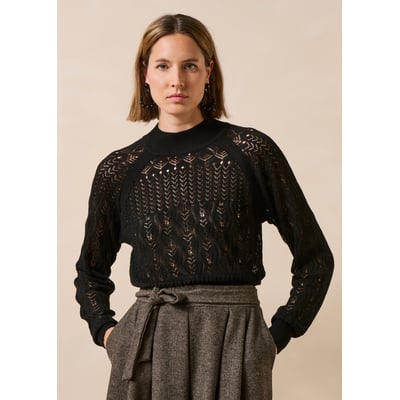 Pull en maille ajourée manches longues col montant LA FEE MARABOUTEE