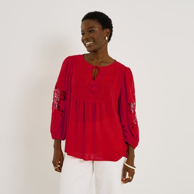 Blouse brodée détails ajourés GRAIN DE MALICE
