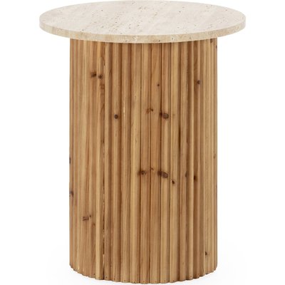 Table d'appoint bois et marbre travertin naturel élégance intemporelle RECOLLECTION