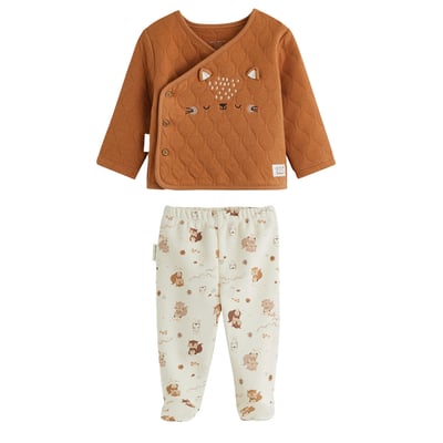 Ensemble bébé gilet croisé et pantalon avec pieds en molleton Caramel PETIT BEGUIN