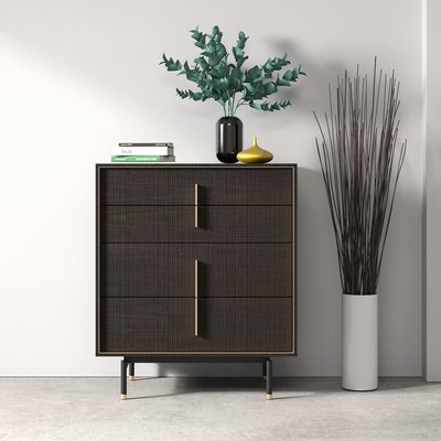 Комод из шпона дуба и латуни 4 ящика SO'HOME