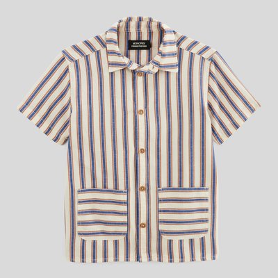 Chemise manches courtes rayée en coton et lin MONOPRIX