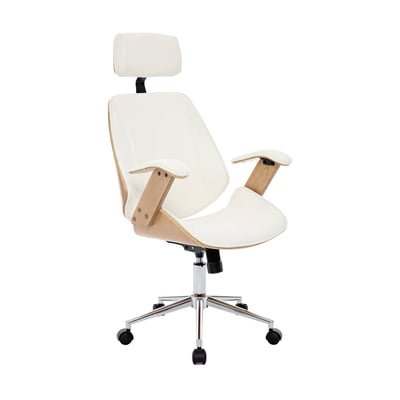 Chaise de bureau à roulettes décor bois courbé et simili cuir MICHAEL SWEEEK