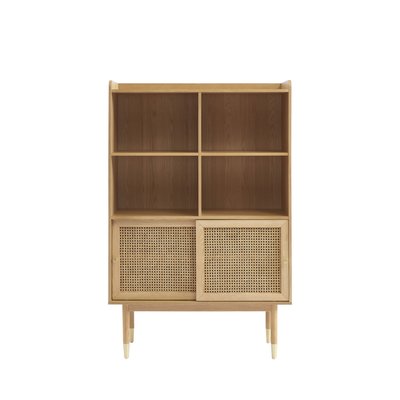Bibliothèque 2 portes, 4 niches en bois et cannage H152cm - BOMBONG DRAWER