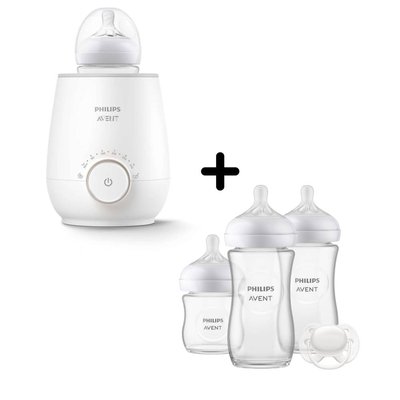 Pack chauffe biberon électrique SCF358/00 + coffret 3 biberons Natural verre + 1 sucette SCD878/11 PHILIPS AVENT