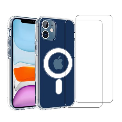 Coque Anti-choc compatible Magsafe pour iPhone 12 Mini Transparente + 2 vitres EVETANE