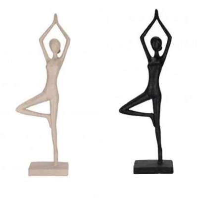 Set de 2 figurines femmes yoga en résine beige et noir 12x7x40cm WADIGA
