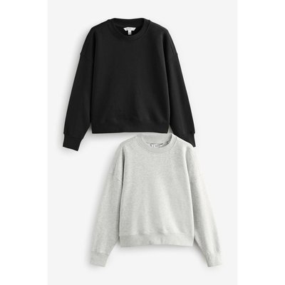 Sweat ras de cou doux surpiqué, lot 2 NEXT