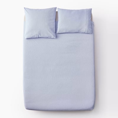 Housse de couette rayé seersucker , percale de coton bio GOTS MONOPRIX