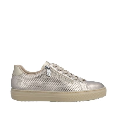 Tennis en cuir perle à talon plat avec des lacets et un zip latéral RIEKER