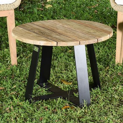 Table basse en métal et teck recyclé D 60 cmsay GECKO JARDIN