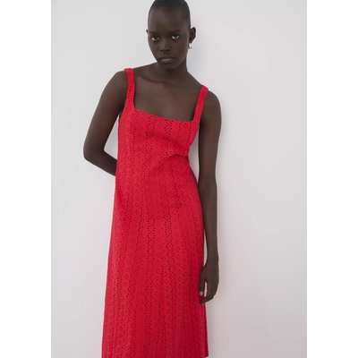 Robe évasée avec broderies ajourées MANGO
