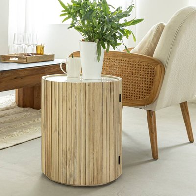 Table de chevet en bois de manguier et marbre  DIEGO MADE IN MEUBLES 