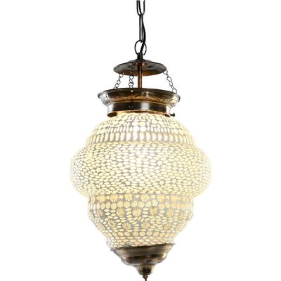 Suspension orientale blanche en verre et métal esprit arabe RECOLLECTION
