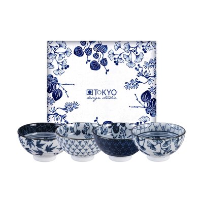 4 Bols À Riz Flora Japonica Porcelaine Bleu Et Blanc Ø12 Cm TOKYO DESIGN STUDIO
