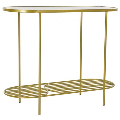 Console en Métal Doré et Plateau en Verre Cannage -  99.5x38x80cm WADIGA