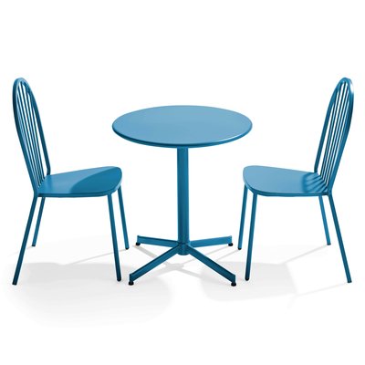 Table de jardin bistrot rabattable ⌀70cm et 2 chaises en métal, HONFLEUR OVIALA