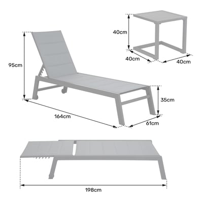 2 bains de soleil et table d'appoint, BARBADOS HAPPY GARDEN