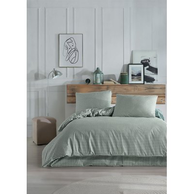 Parure Housse de couette 3 pcs 240x220 cm 100% coton 57 fils imprimé."Vichy vert " C DESIGN HOME TEXTILE