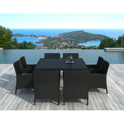 Ensemble de repas de jardin 1 table + 8 chaises résine tressée noire PIER IMPORT