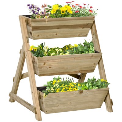Jardinière sur pieds 3 étages inserts d'irrigation feutre drainage sapin autoclave OUTSUNNY