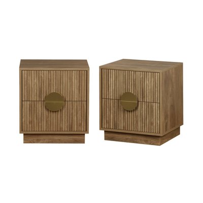 Table de chevet effet bois de manguier rainuré 2 tiroirs (lot de 2) CELIAN SWEEEK