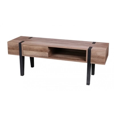 Meuble de Télévision Métal Noir et Bois - 140x40x50cm WADIGA