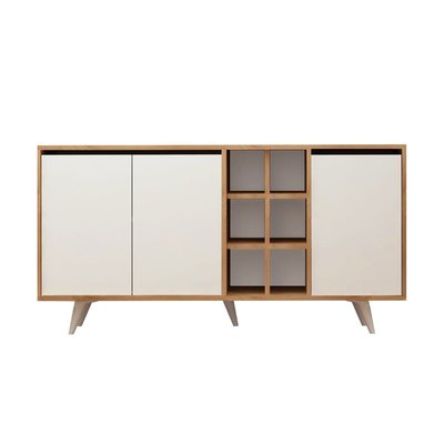 Buffet 3 portes et 6 niches décor chêne et blanc L140 cm - Seria CALICOSY