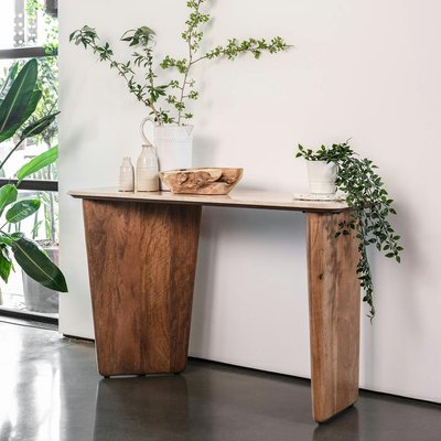 Console d'entrée en bois de manguier et travertin MOON PIER IMPORT
