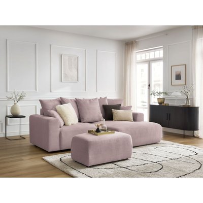 Canapé d'angle convertible 4 places en velours côtelé avec pouf, ATILLA BOBOCHIC