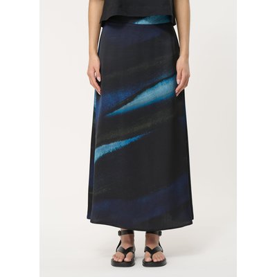 Jupe longue bleu marine en satin à imprimé tie & dye HUMILITY