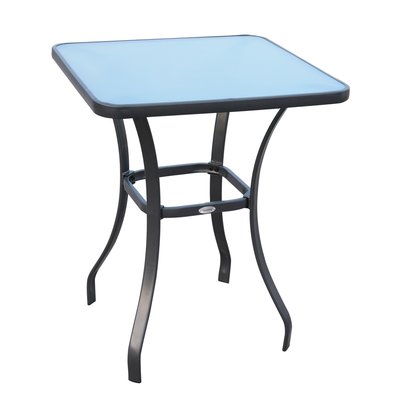 Table carrée bistro de jardin métal plateau verre trempé granité OUTSUNNY