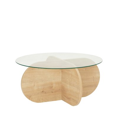 Table basse ronde en verre trempé et bois ø75cm- BULLY DRAWER