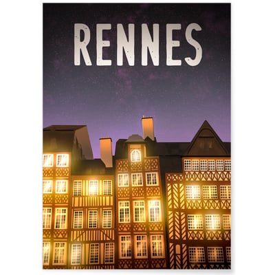 Affiche ville Rennes nuit L'AFFICHERIE