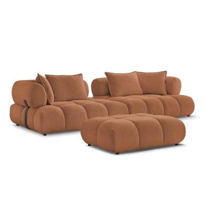 Canapé droit fixe 4 places en tissu bouclette avec pouf, ALYA BOBOCHIC