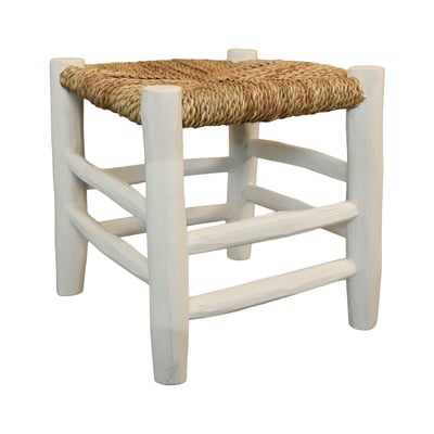 Tabouret Marocain blanc en bois -  LOJI HOME MAISON