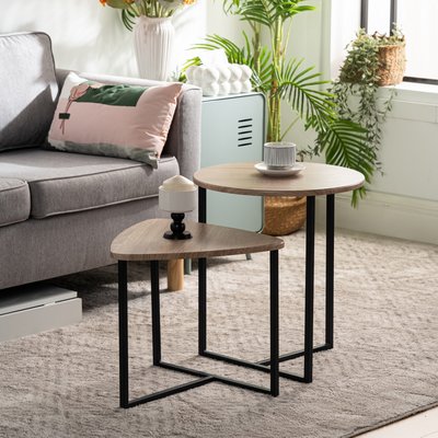 Lot de 2 tables basses gigognes Imitation bois style industriel, LAYA MEUBLES COSY