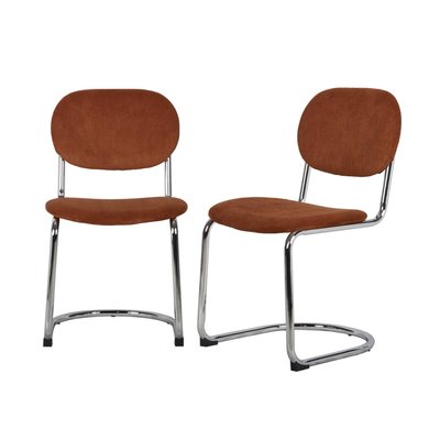 Chaise cantilever arrondie métal, velours côtelé et pieds chromés (lot de 2) MALOA SWEEEK