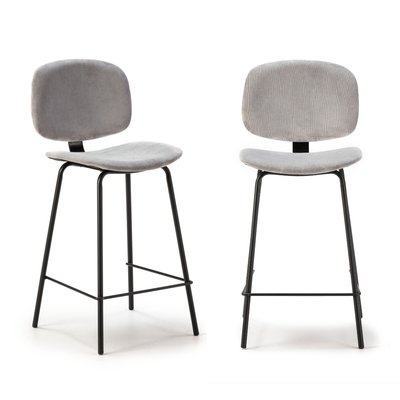 Lot de 2 tabourets en velours côtelé avec pieds en métal noir H65 cm - ARUS CALICOSY