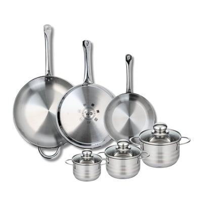 3 poêles 24/28/32cm + 3 faitouts 12/14/16cm PROFI BRILLANT ELO