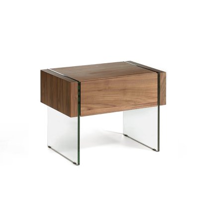 Table de chevet en bois noyer et verre ANGEL CERDA