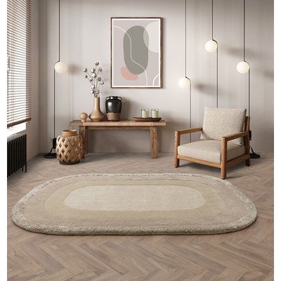 Tonal Border Oval Shaped Rug SO'HOME
