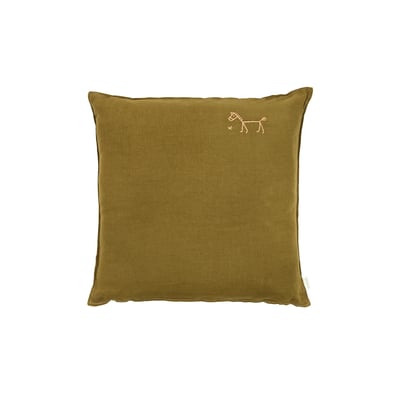 Coussin carré brodé en lin français lavé L1N0 NOBODINOZ