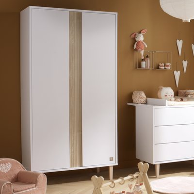 Armoire 2 portes avec détail imitation bois texturé et pieds bois SAUTHON