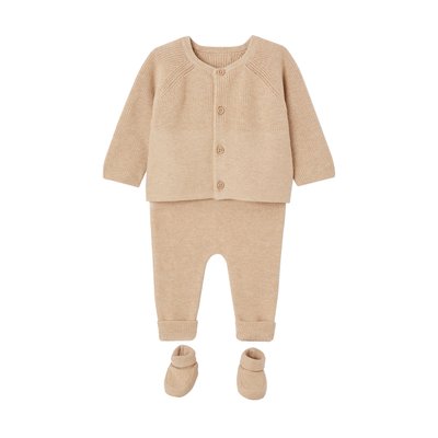 Ensemble 3 pièces en tricot : cardigan, pantalon et chaussons naissance VERTBAUDET