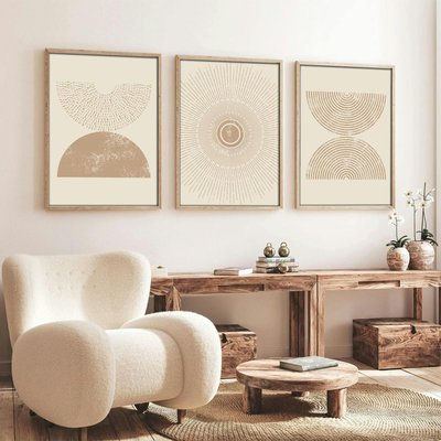 Tableau abstrait beige – formes rondes, cadre (lot de 3) PIER IMPORT