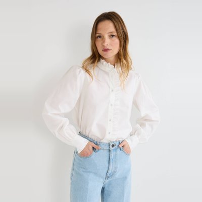 Blouse manches longues unie avec col montant en coton BIO MONOPRIX
