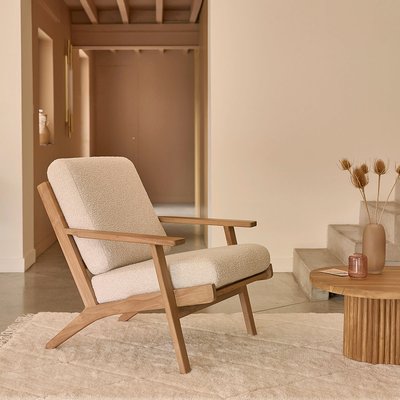 Fauteuil en teck massif assise bouclette  SERENE BERAH GETAH